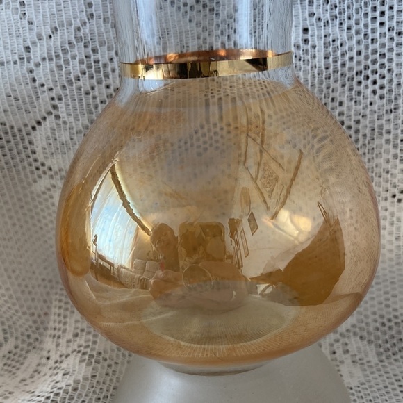 Pair of Vintage Glass Vase Iridescent Orange/gold 1950s Bartlett Collins MCM - Picture 4 of 6